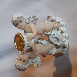 Angels Candlestick Holder White & Gold Nude Angels Christmas